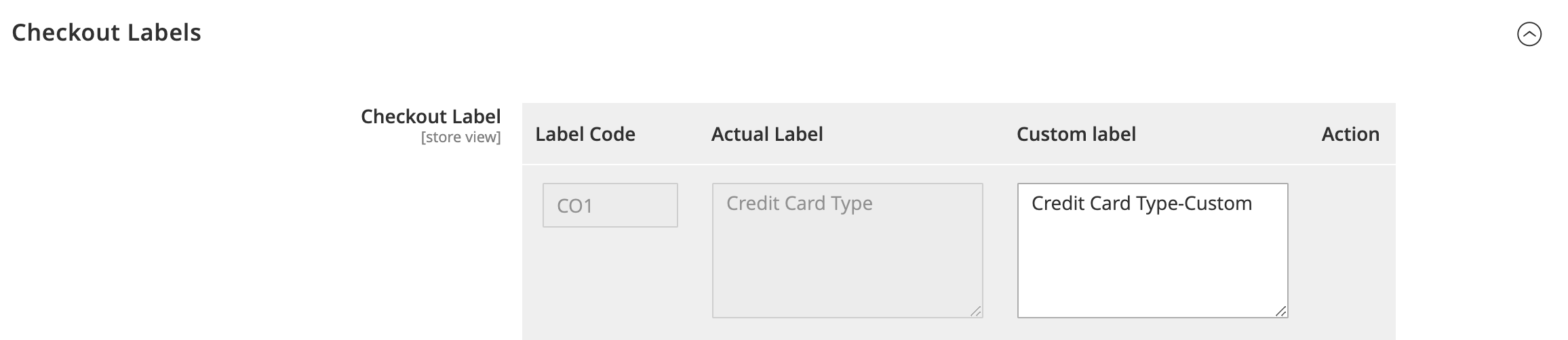 My account label configuration screen