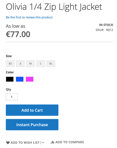 Checkout page with an Instant Purchase button