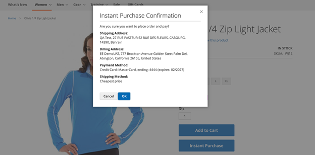 Instant Purchase confirmation pop-up
