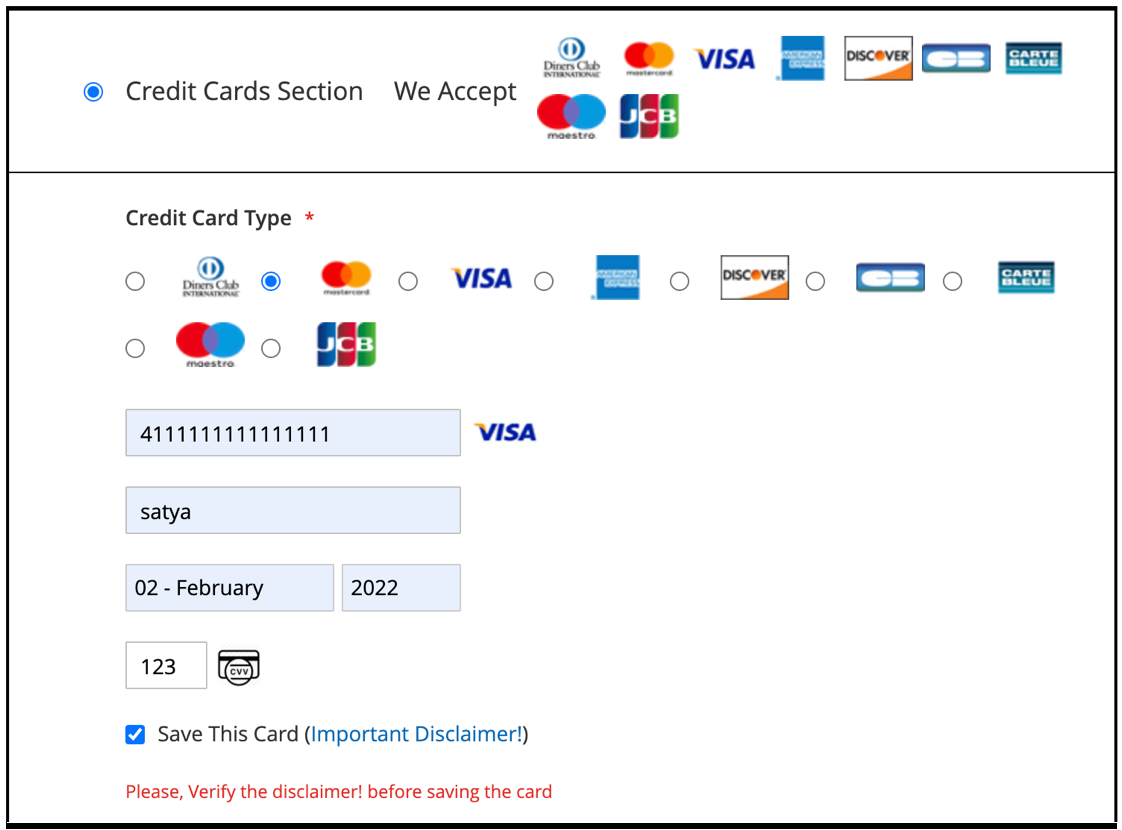 Payment methods screen